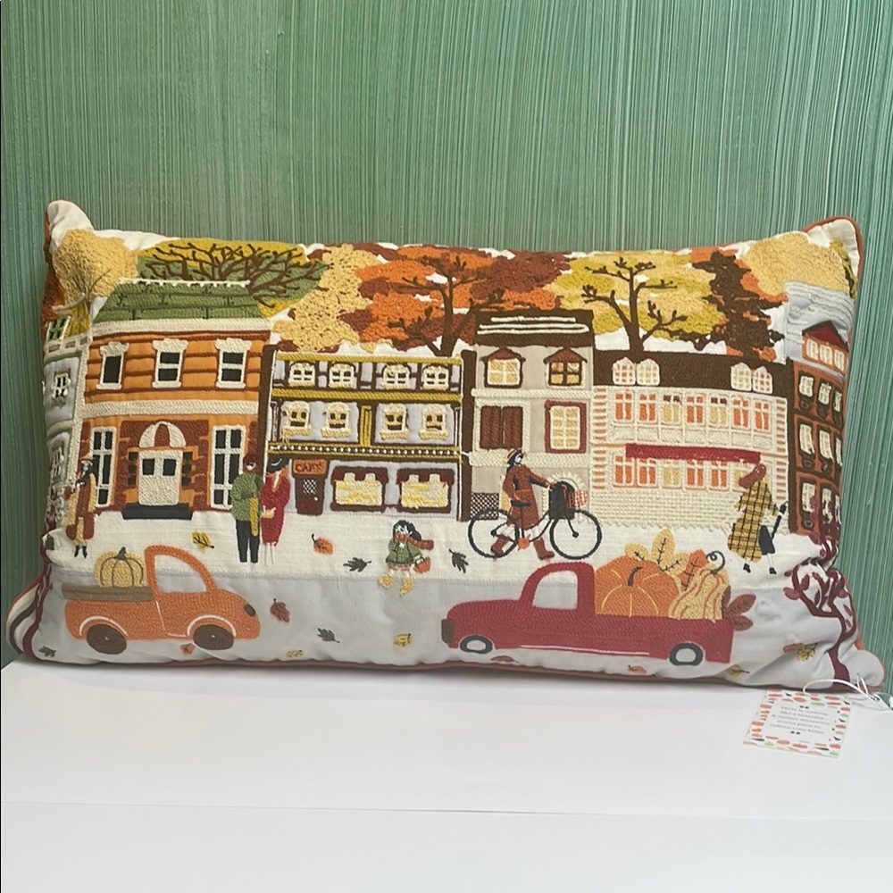 Harvest Walk Embroidered Decorative Pillow